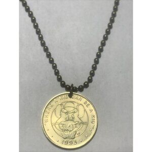 1993 Vintage Chuck E Cheese Token Pendant on 24" Military Style Ball Chain.